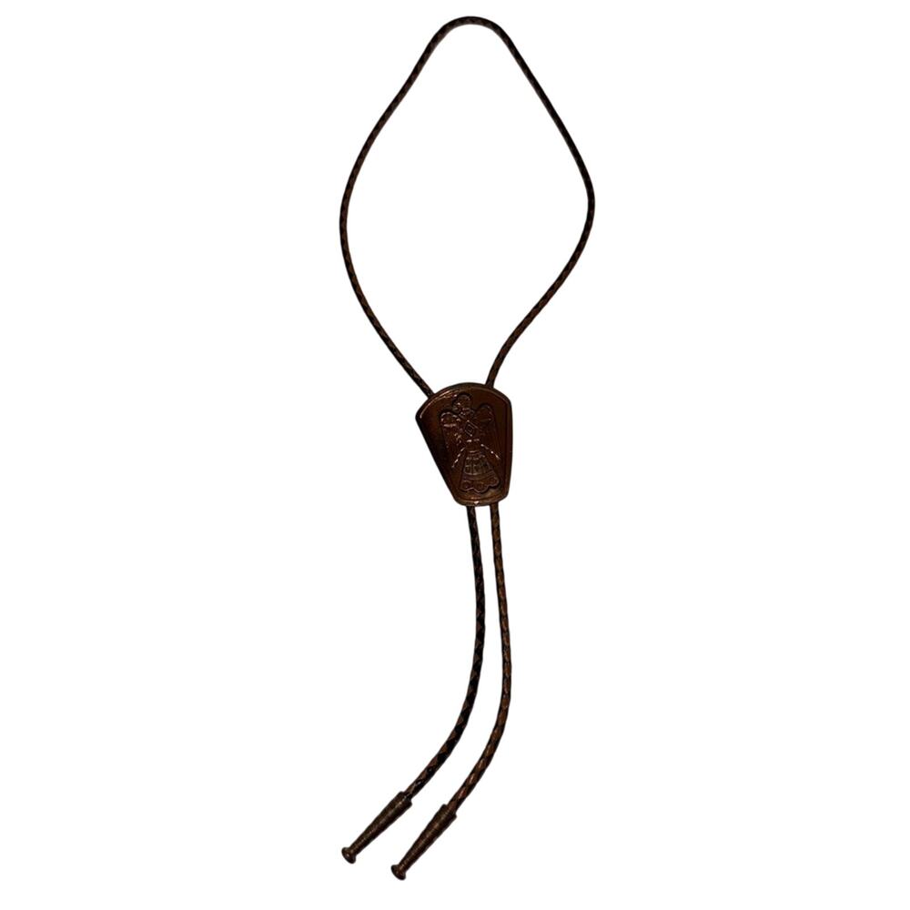 VINTAGE brass Brown Western native eagle Bolo Tie